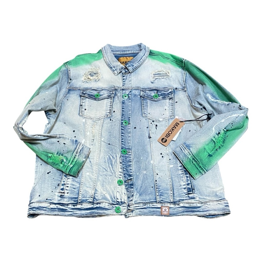 MAKOBI PAINT STROKE DENIM JACKET DIRT WASH SIZE 3XL